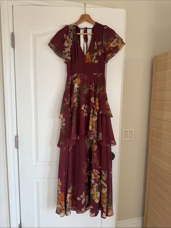 Lulus Dresses & Skirts - Lulu’s Burgundy Floral Print Tiered Maxi Dress